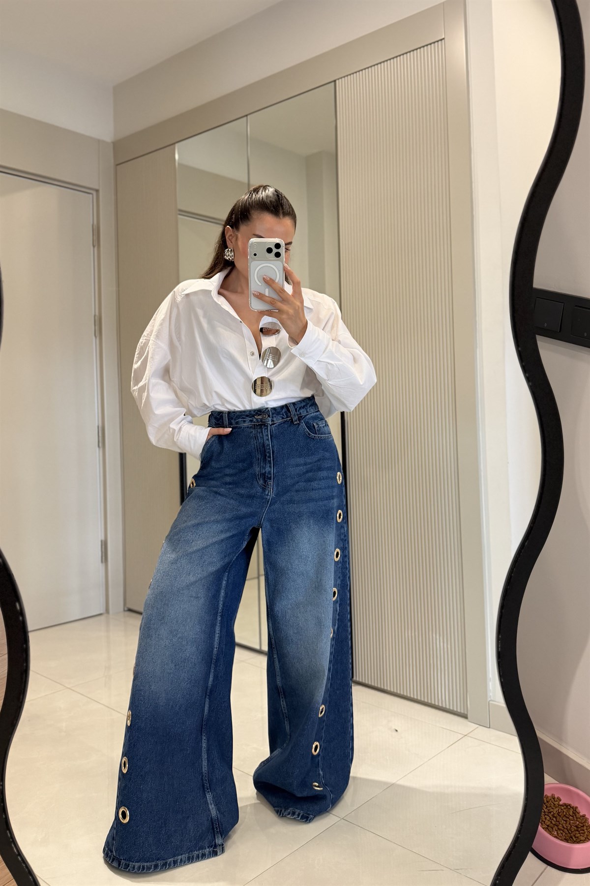 Corner Midblue Gold Halka Detaylı Wide Leg Jean