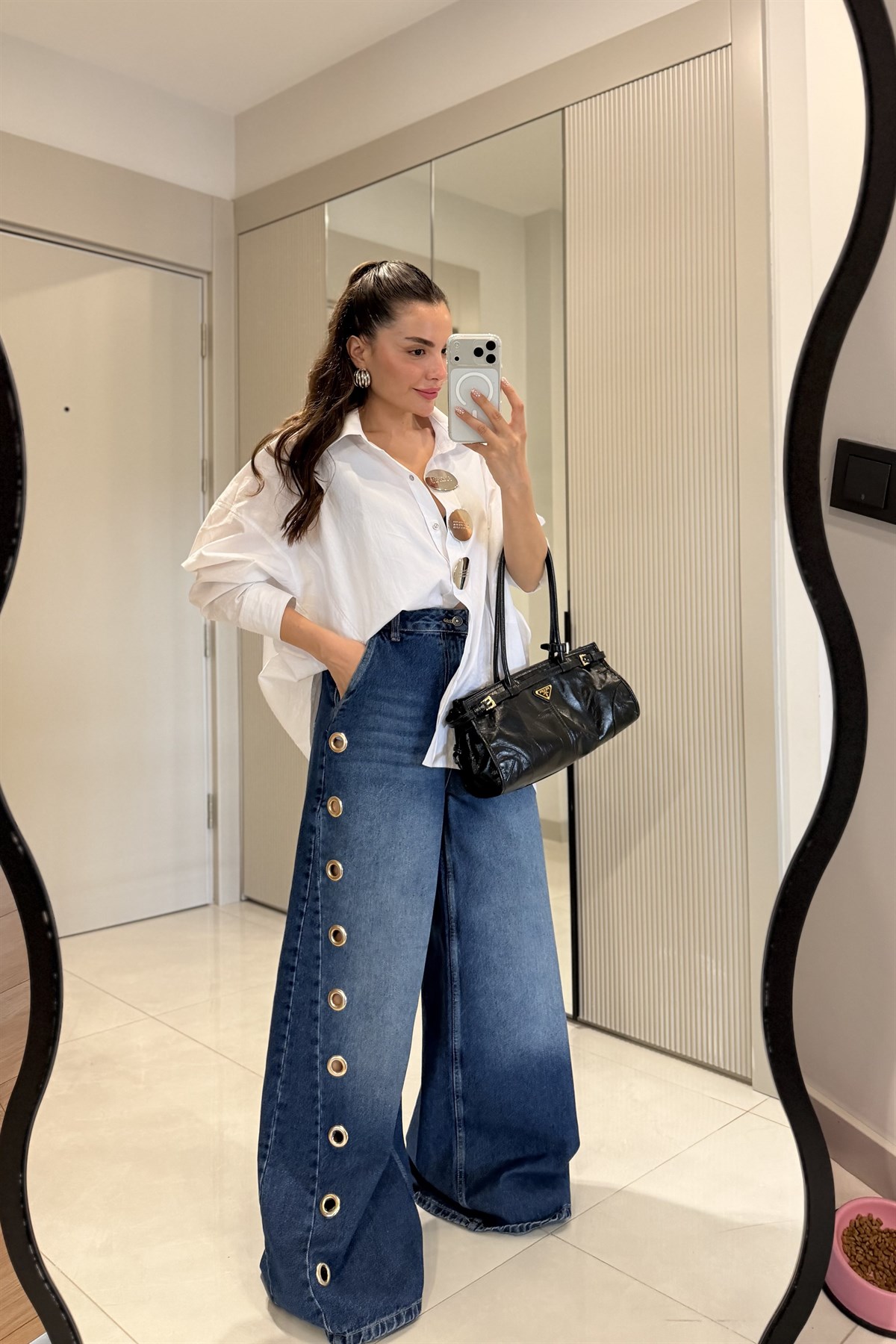 Corner Midblue Gold Halka Detaylı Wide Leg Jean