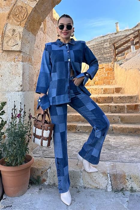 Yuanne damalı kot ispanyol jean