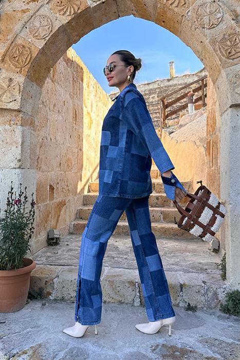 Yuanne damalı kot ispanyol jean