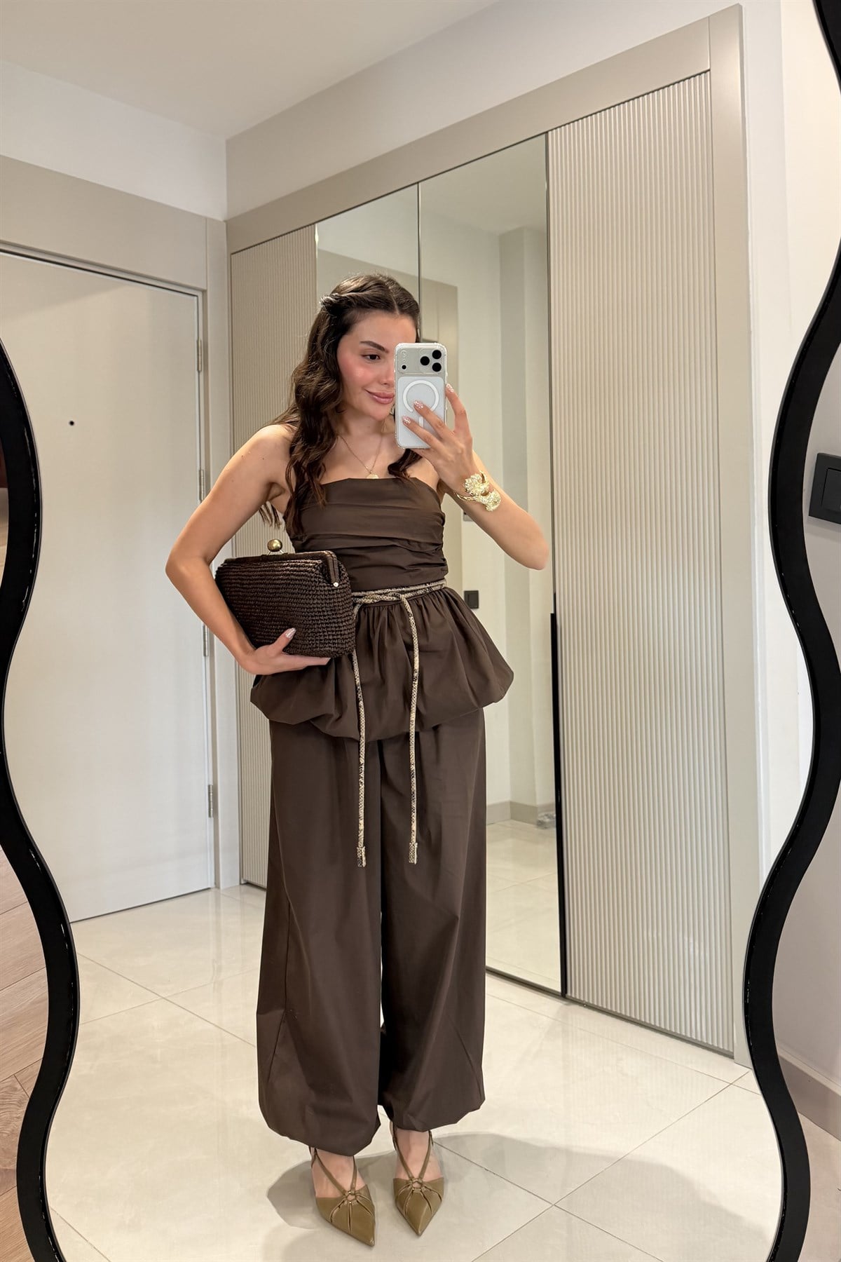 Yuliya Kahve Straplez Balon Takım