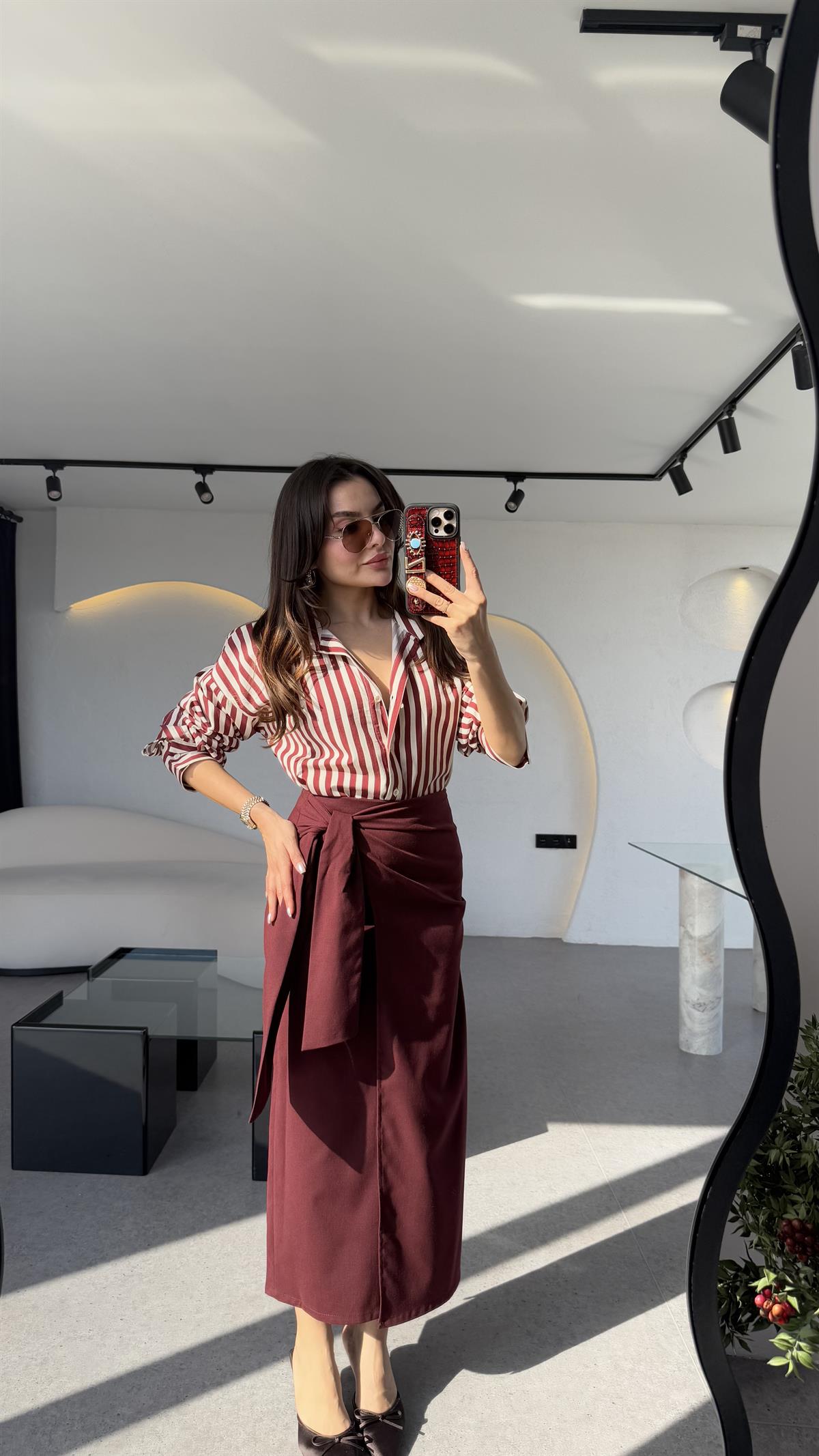 Yverdon Bordo Yandan Bağlamalı Midi Etek 