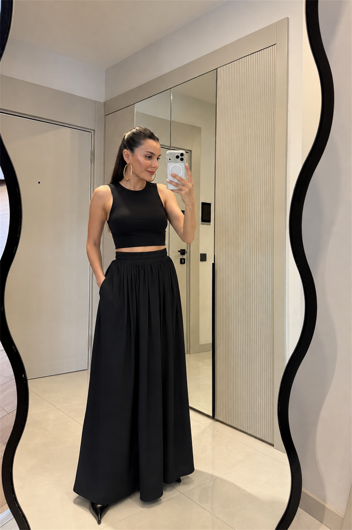 Zaretta Siyah Cepli Maxi Etek