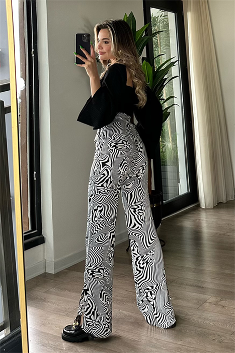 Zebra desen ispanyol saten pantolon