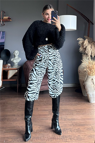 Zebra desen slouchy pantolon