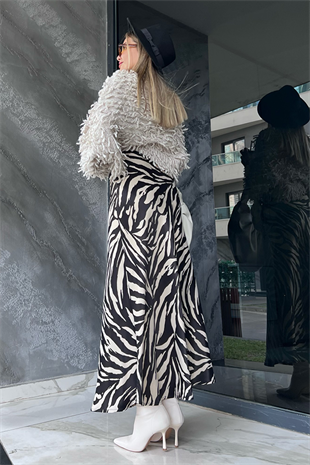 Zebra desenli saten etek