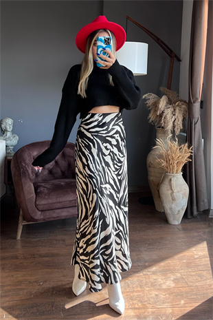 Zebra desenli saten etek