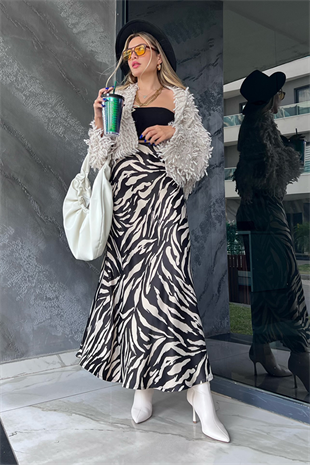 Zebra desenli saten etek