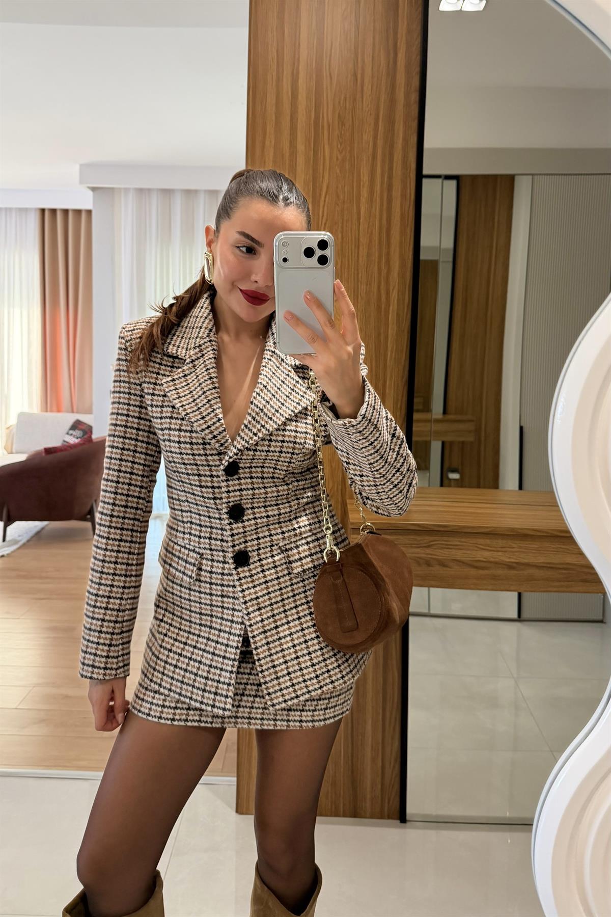Zeina Bej Blazer Etek Tüvit Takım