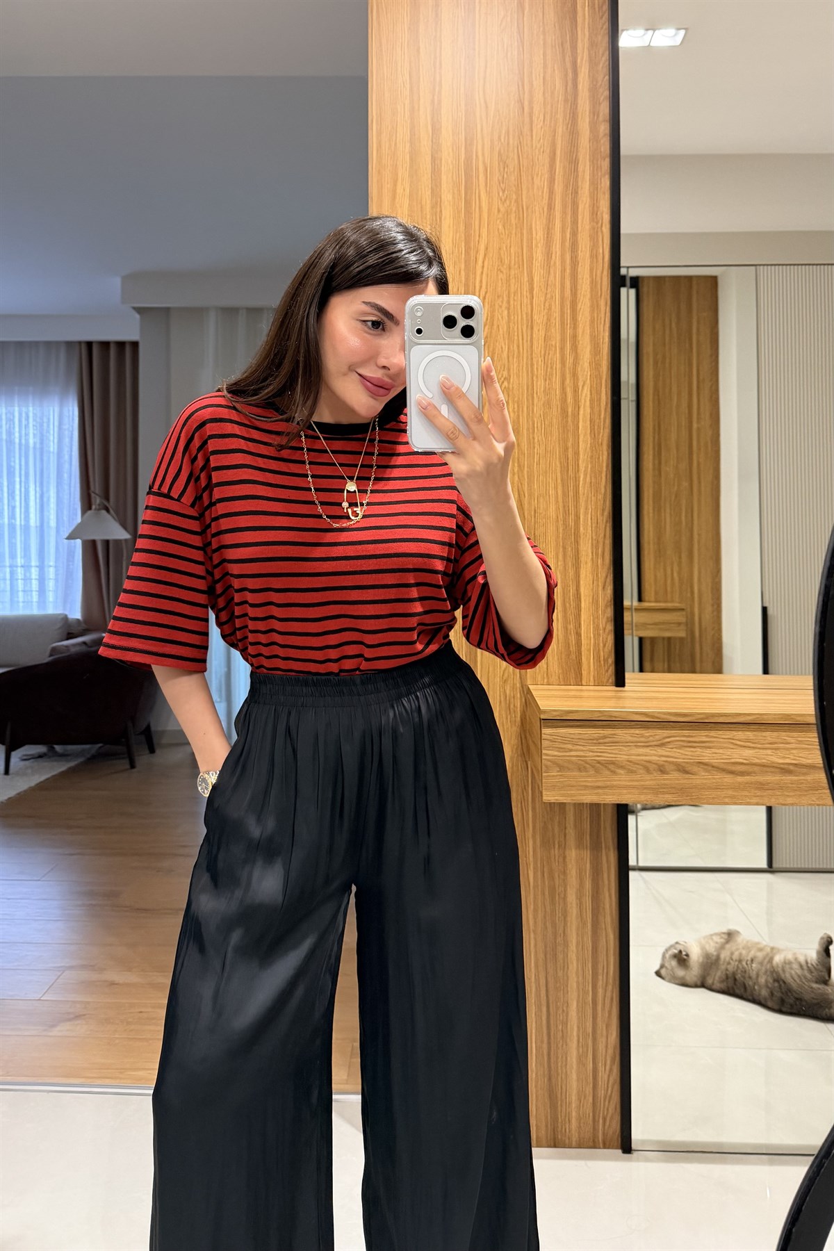 Zelda Kırmızı Çizgili Oversize Tshirt
