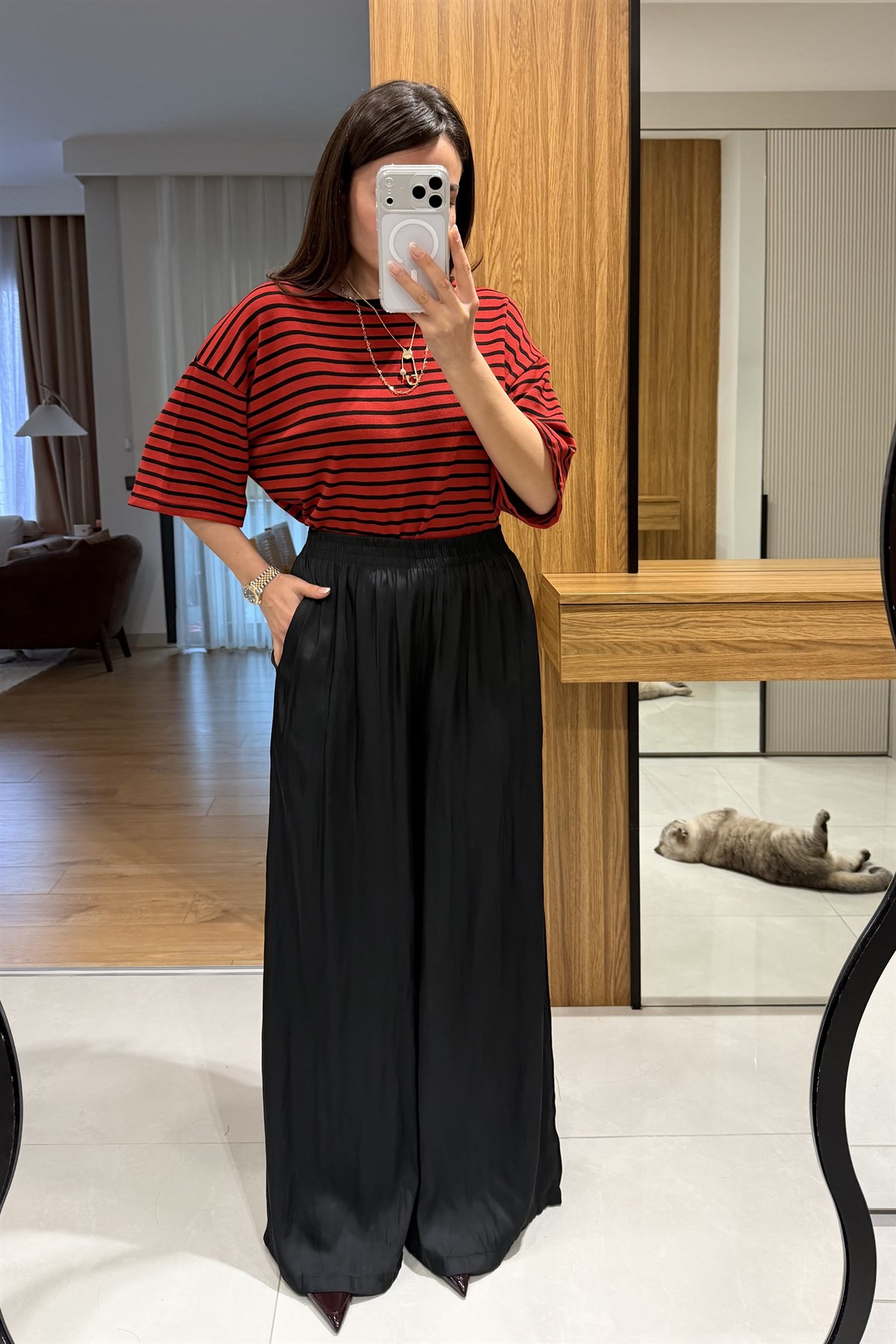 Zelda Kırmızı Çizgili Oversize Tshirt