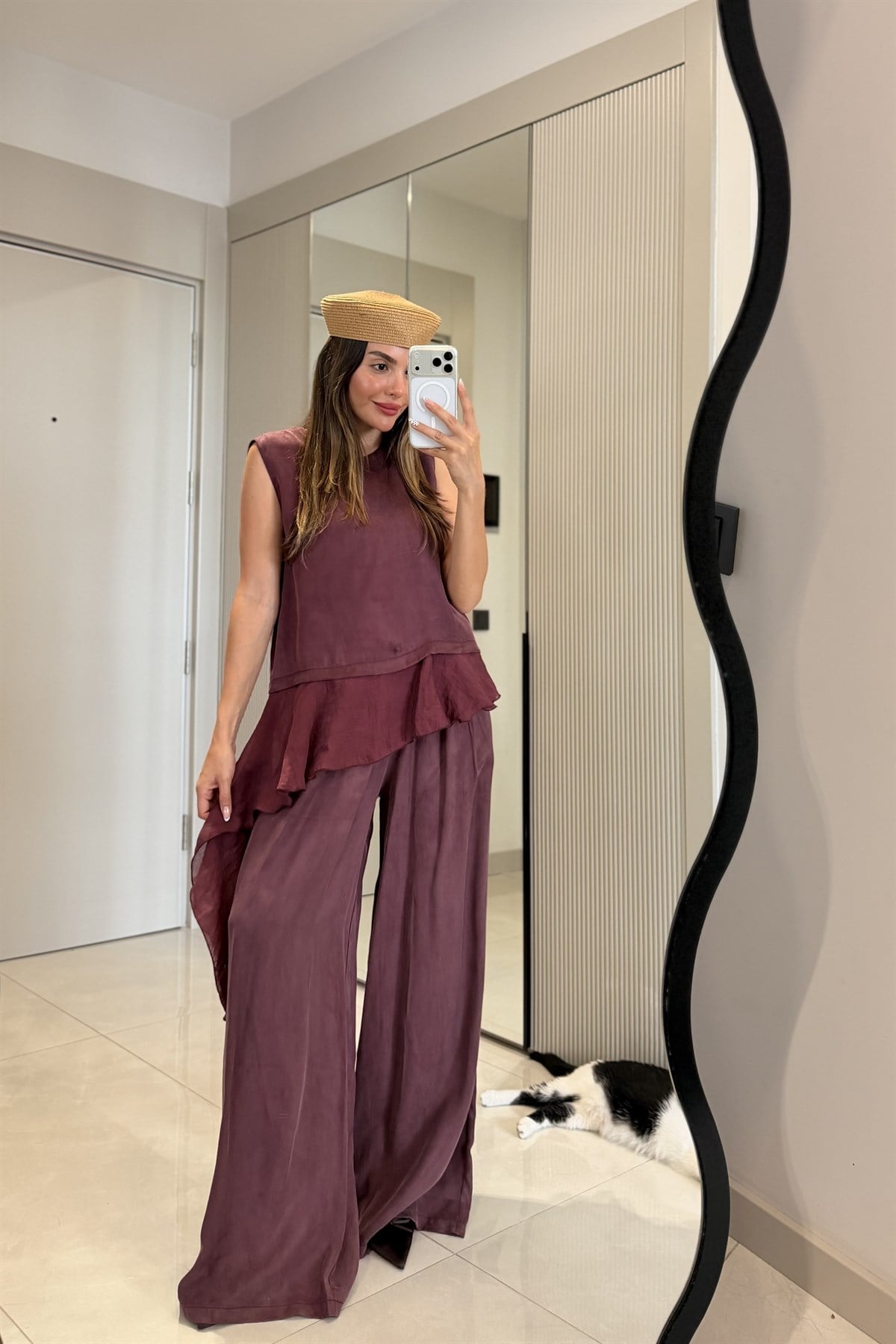 Zenya Bordo Tül Detaylı Tensel Takım