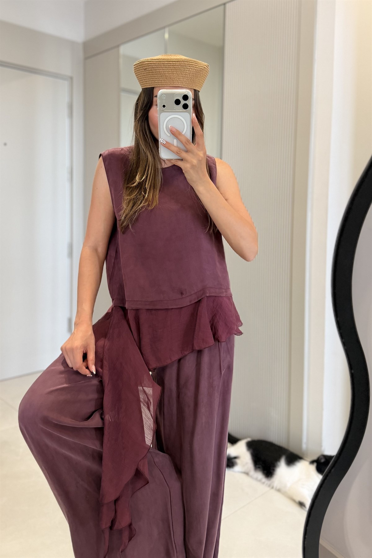 Zenya Bordo Tül Detaylı Tensel Takım