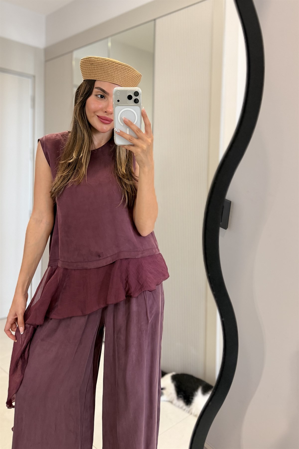 Zenya Bordo Tül Detaylı Tensel Takım