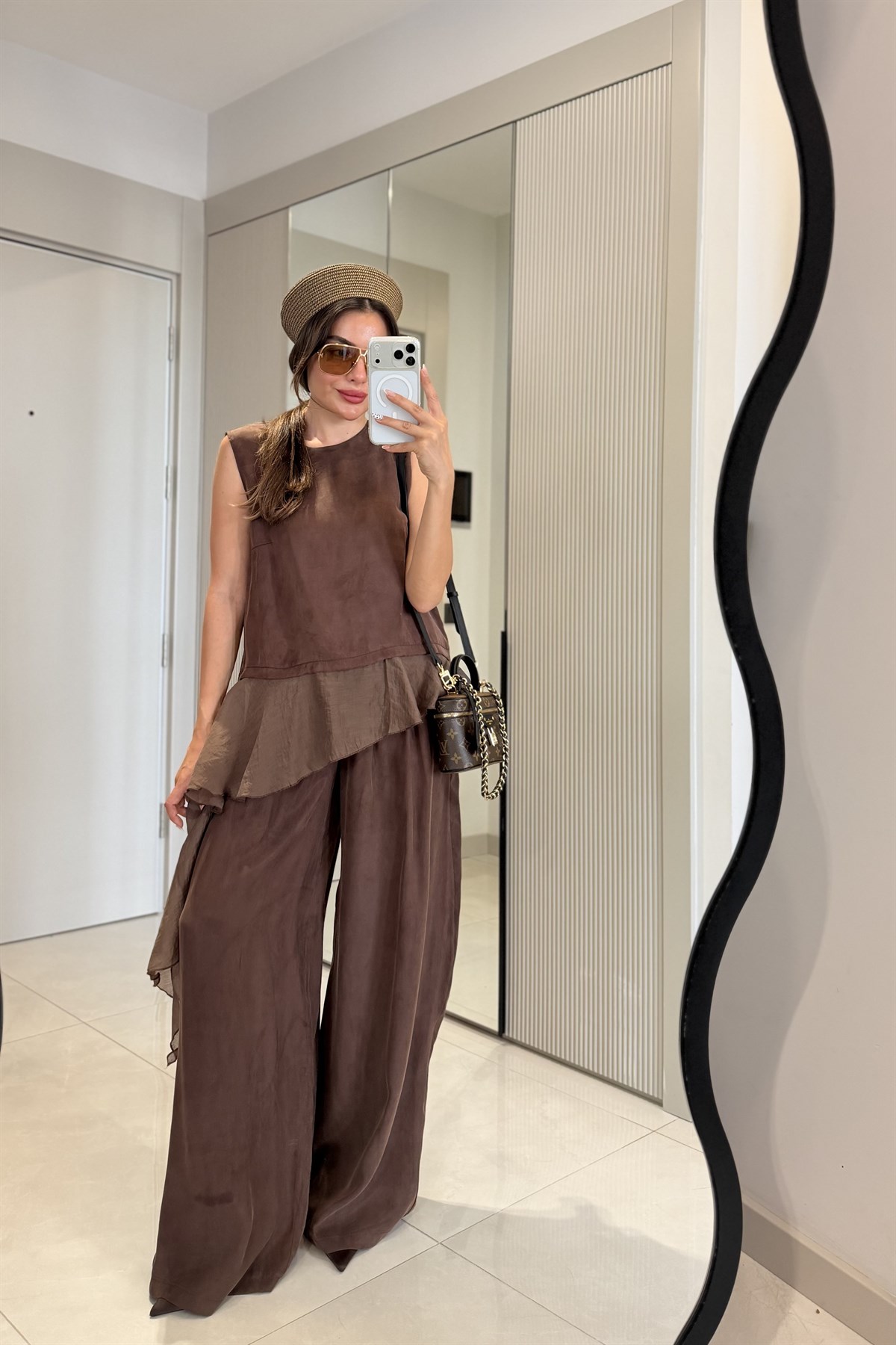 Zenya Kahve Tül Detaylı Tensel Takım