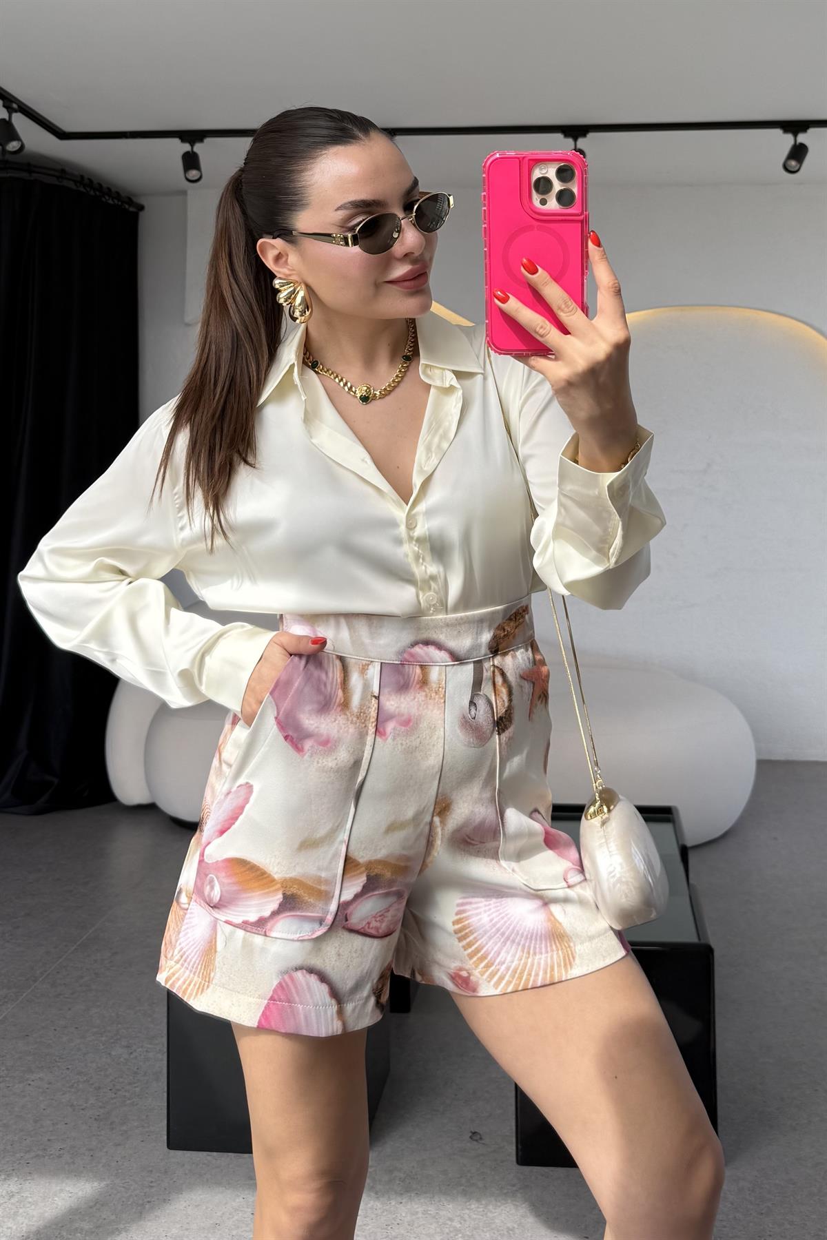 Zenya Koyu Krem Saten Gömlek 