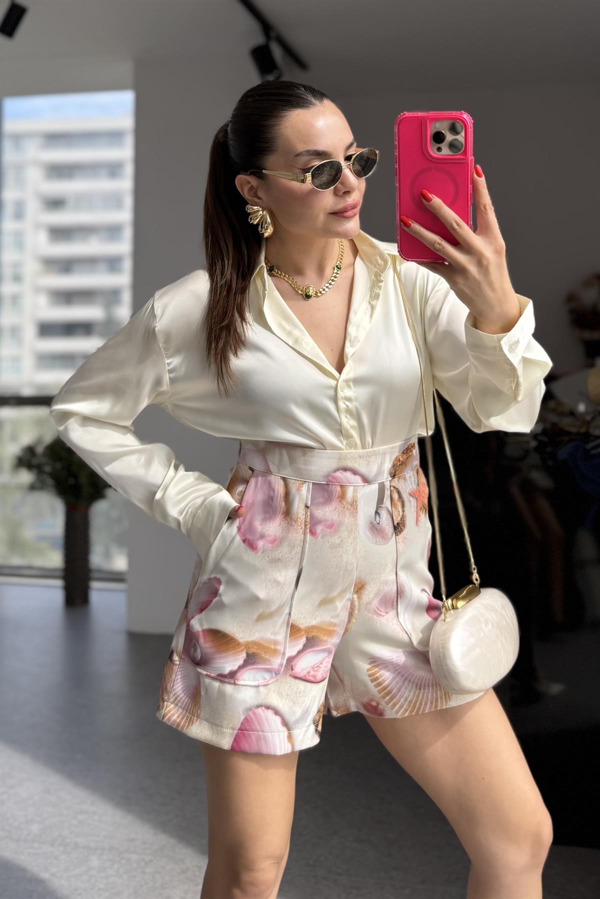 Zenya Koyu Krem Saten Gömlek 