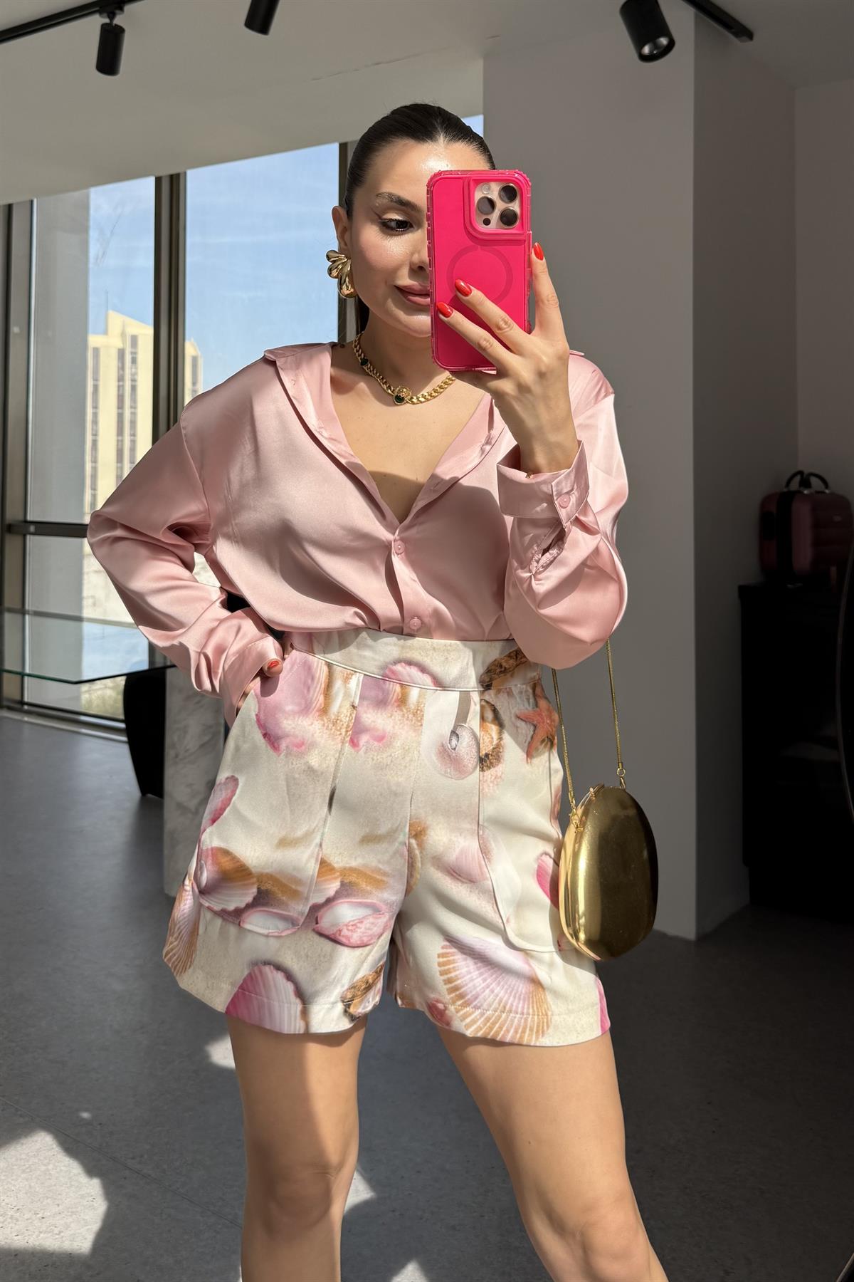 Zenya Pudra Saten Gömlek 