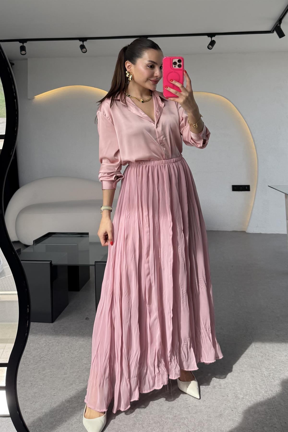 Zenya Pudra Saten Gömlek 