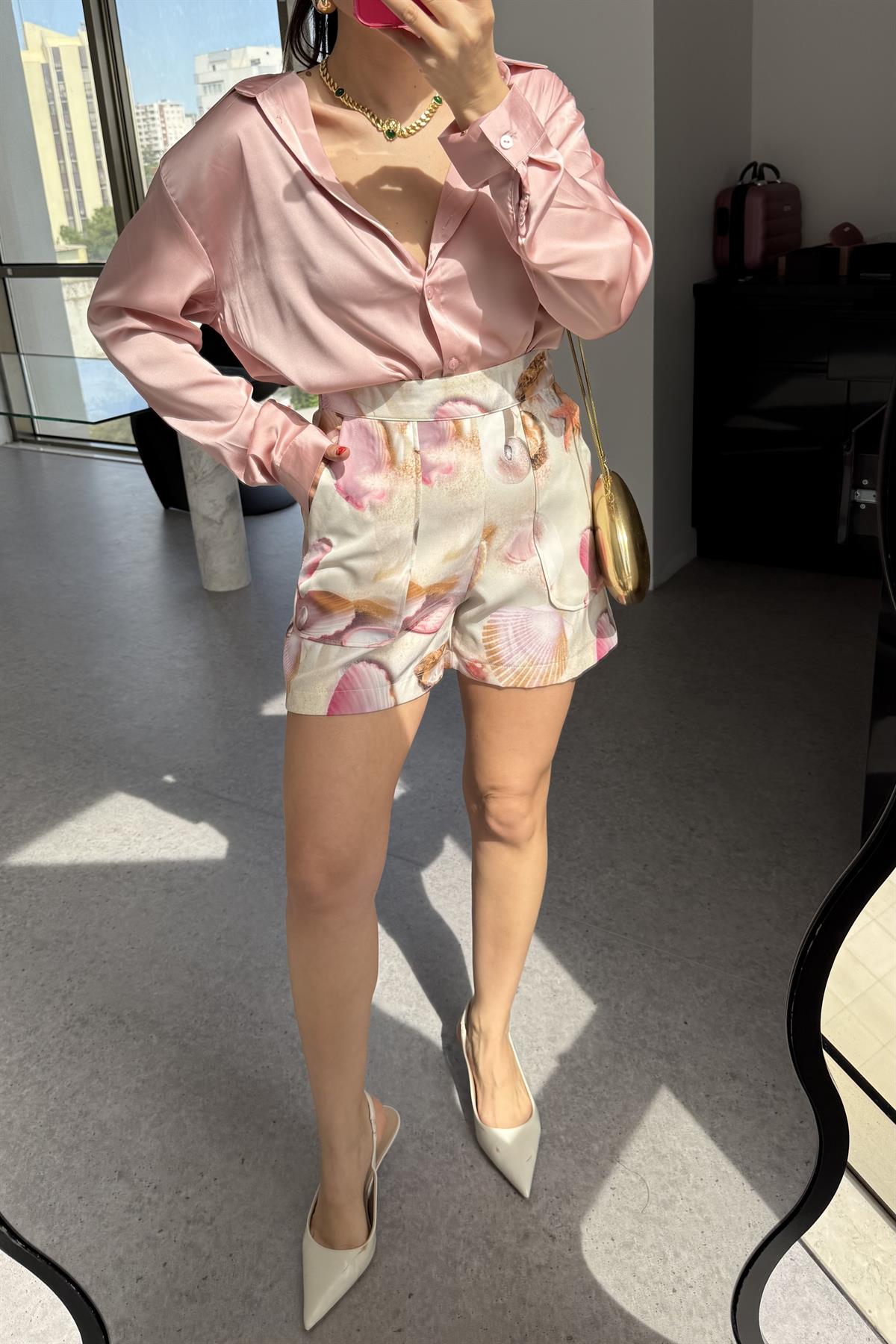 Zenya Pudra Saten Gömlek 