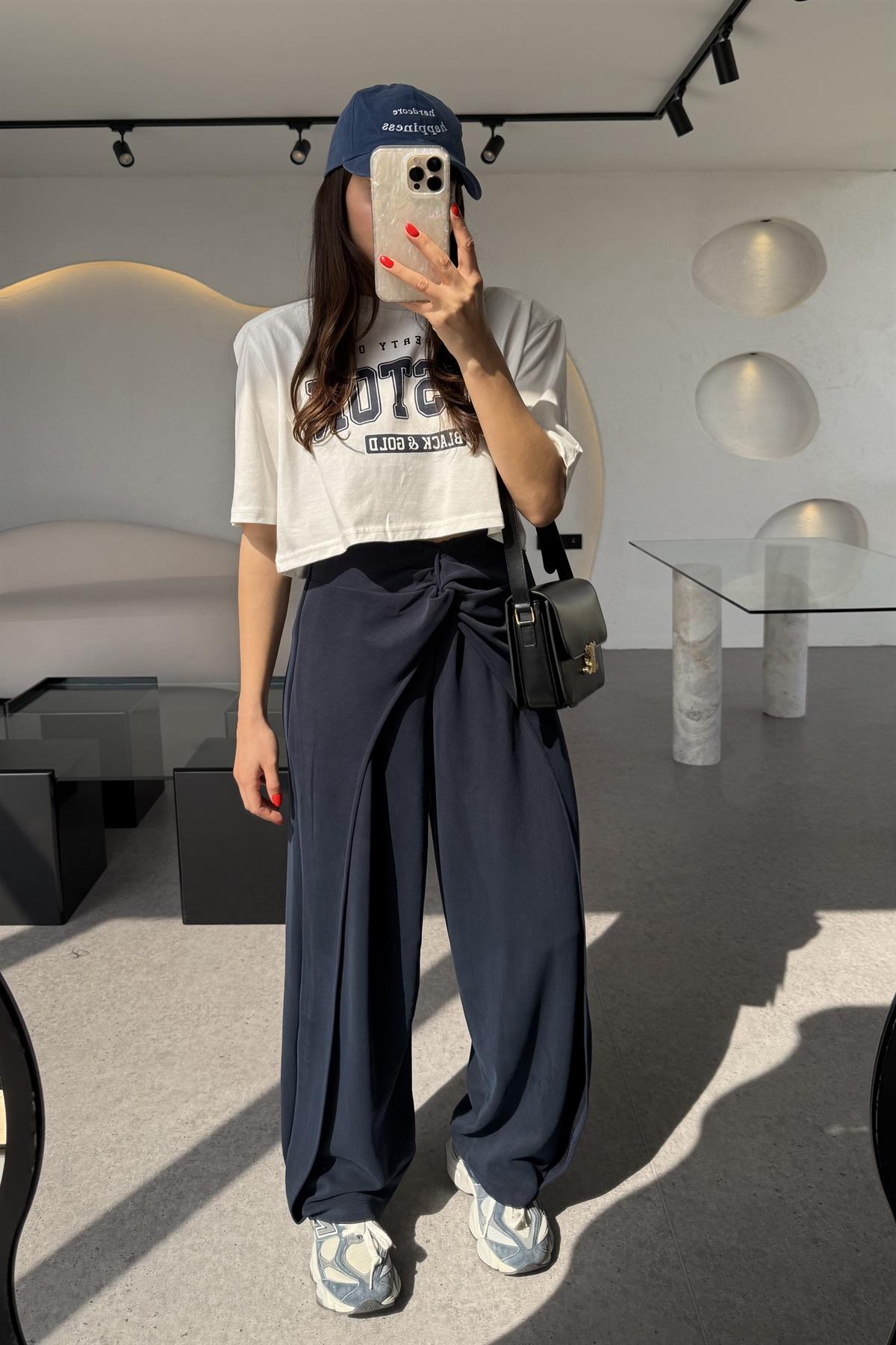 Zista Lacivert Önü Büzgülü Modal Eşofman Altı