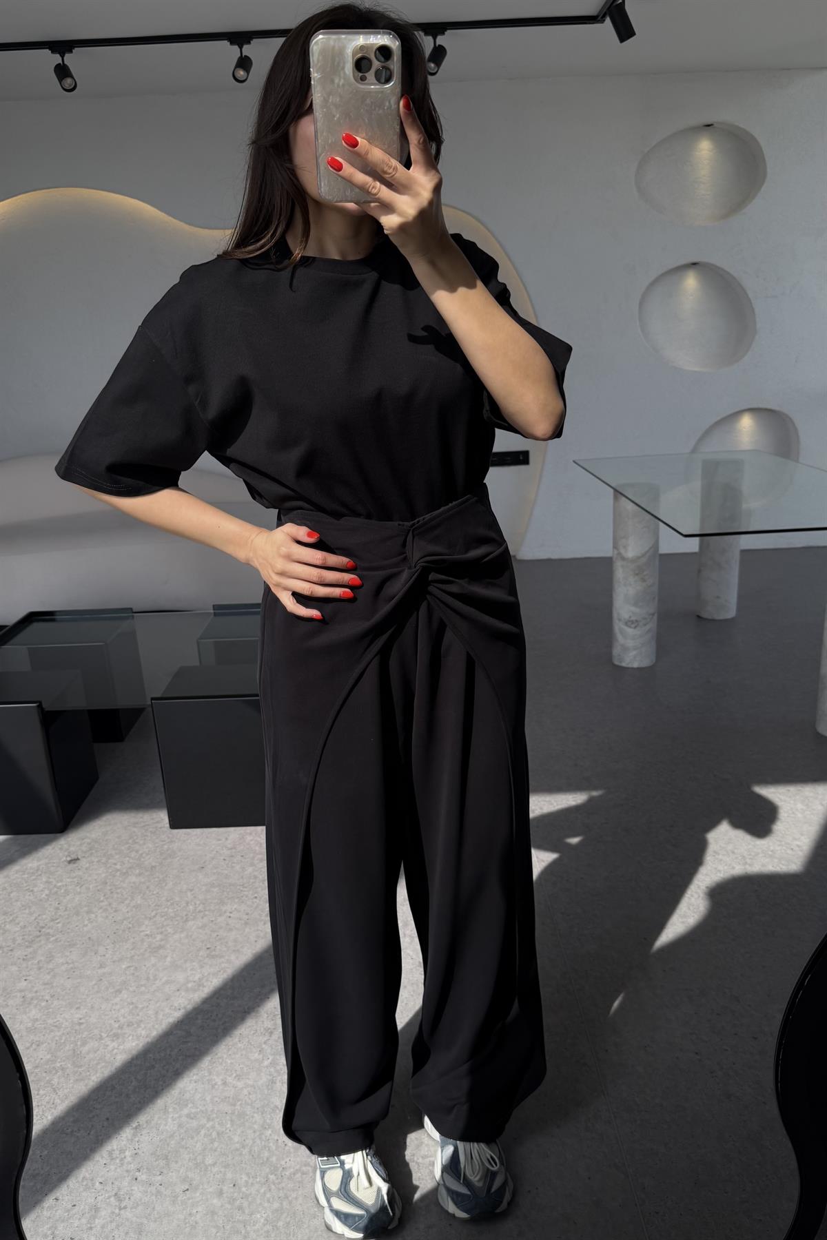 Zista Siyah Önü Büzgülü Modal Eşofman Altı