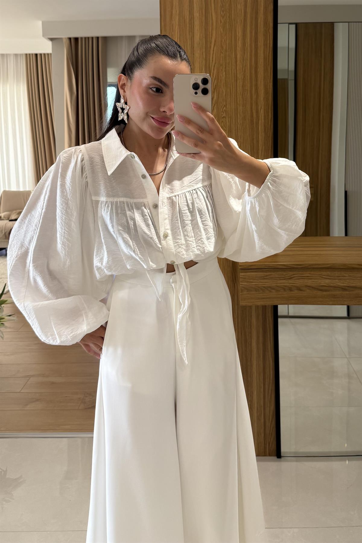 Zorfex Beyaz Balon Kol Gömlek 