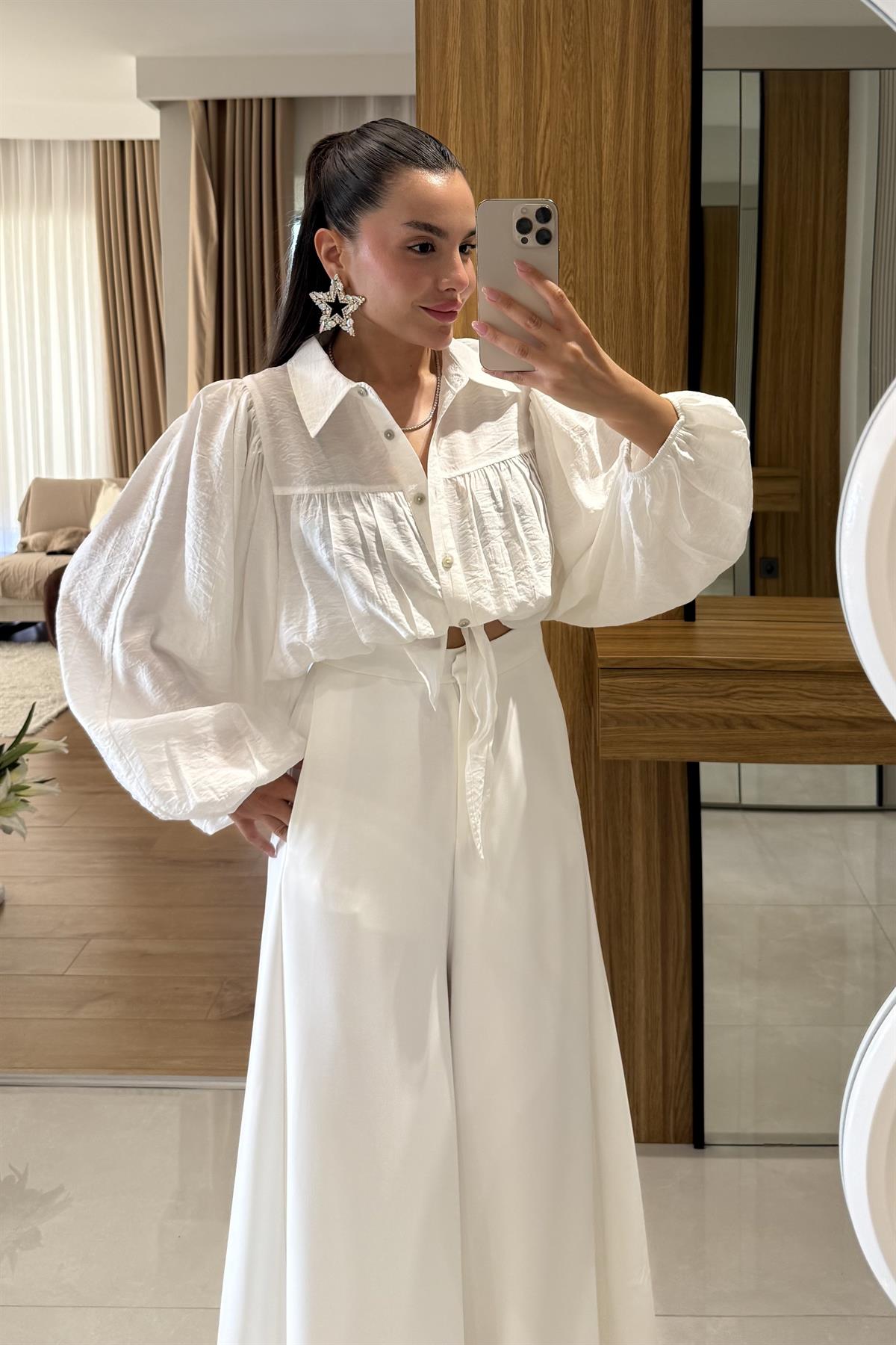 Zorfex Beyaz Balon Kol Gömlek 