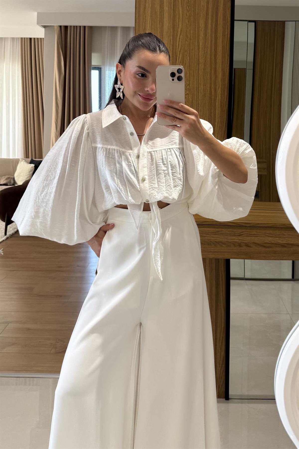 Zorfex Beyaz Balon Kol Gömlek 