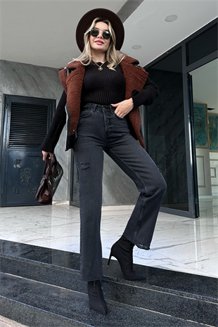 Zr paçası kesikli füme mom jean