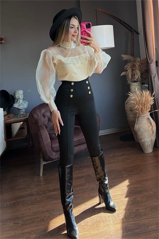 Zr model önü düğme detaylı tayt pantolon