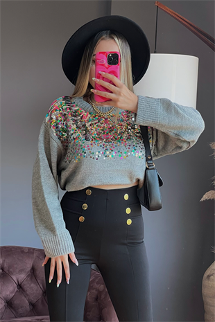 Zr model önü düğme detaylı tayt pantolon