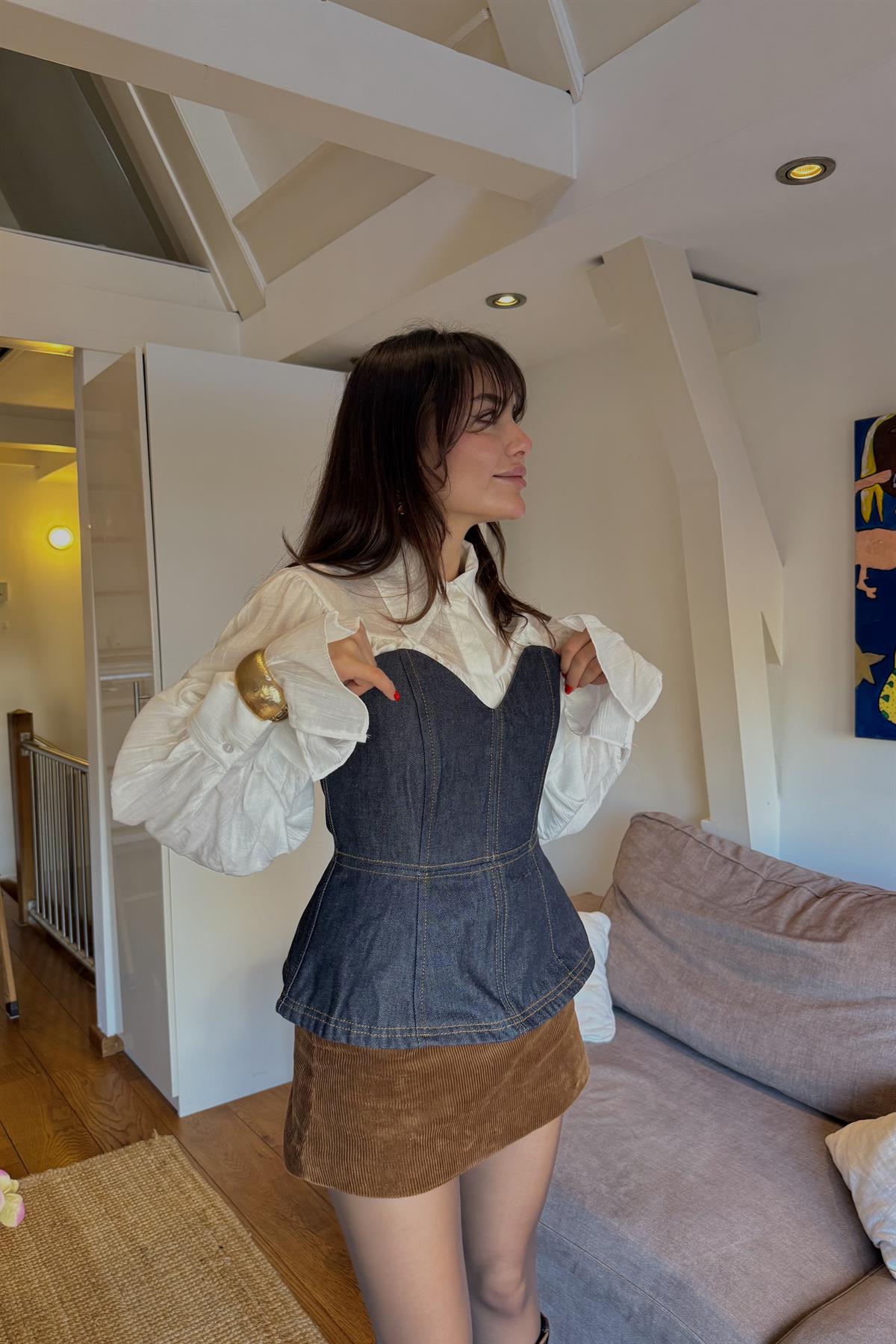 Zwolle Kalp Yaka Denim Büstiyer