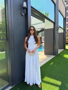 QULOVEYENİ GELENLERBeyaz Kolsuz Drape Detaylı Astarlı Elbise