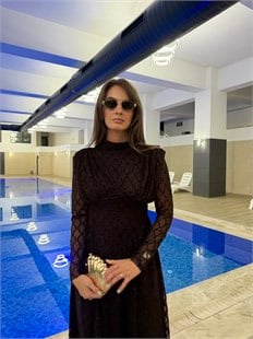 QULOVEYENİ GELENLERKahve Işıltılı Drape Detaylı Elbise