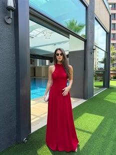 QULOVEYENİ GELENLERKırmızı Kolsuz Drape Detaylı Astarlı Elbise