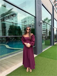 QULOVEYENİ GELENLERMürdüm Korseli Maxi Boy Elbise