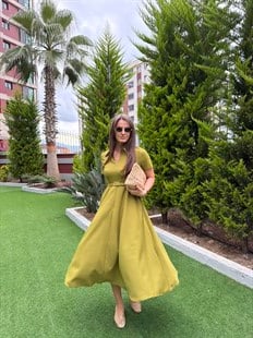 QULOVEYENİ GELENLEROliv Fermuarlı Kemerli Elbise