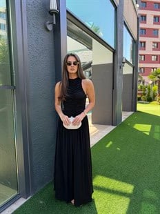 QULOVEYENİ GELENLERSiyah Kolsuz Drape Detaylı Astarlı Elbise