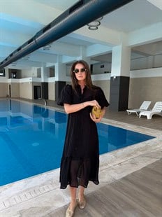 QULOVEYENİ GELENLERSiyah Transparan İç Astarlı Elbise