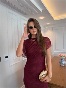 QULOVEYENİ GELENLERTül Detaylı Elbise Bordo