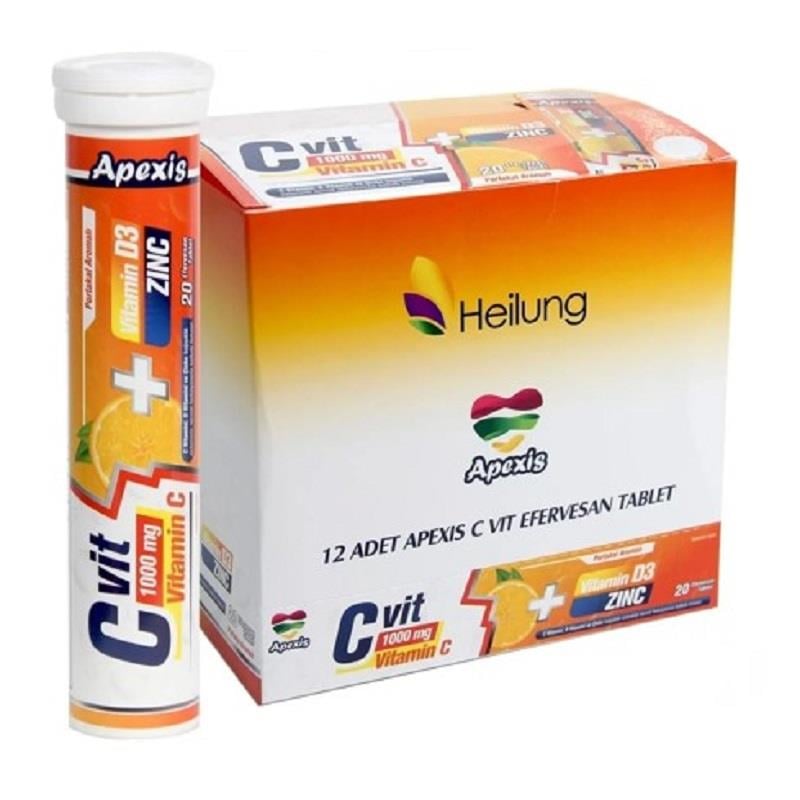 Apexis Apexis C Vit 1000 mg + D3 + Zinc 20 Efervesan Tablet - 12'li Stand