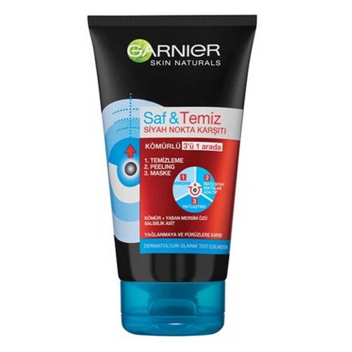 Garnier Garnier Skin Naturals Saf ve Temiz 3 In 1 Temizleme Jeli Kömür 150 ml
