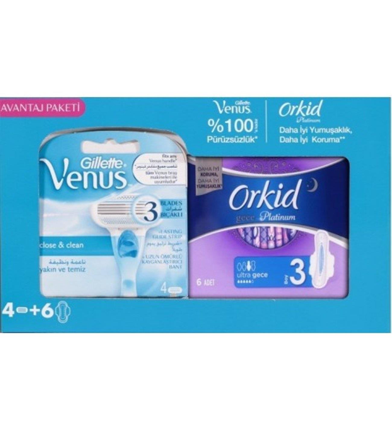 Gillette Gillette Venus Yedek Tıraş Bıçağı 4'lü + Orkid Platinum Gece 6'lı Hediyeli