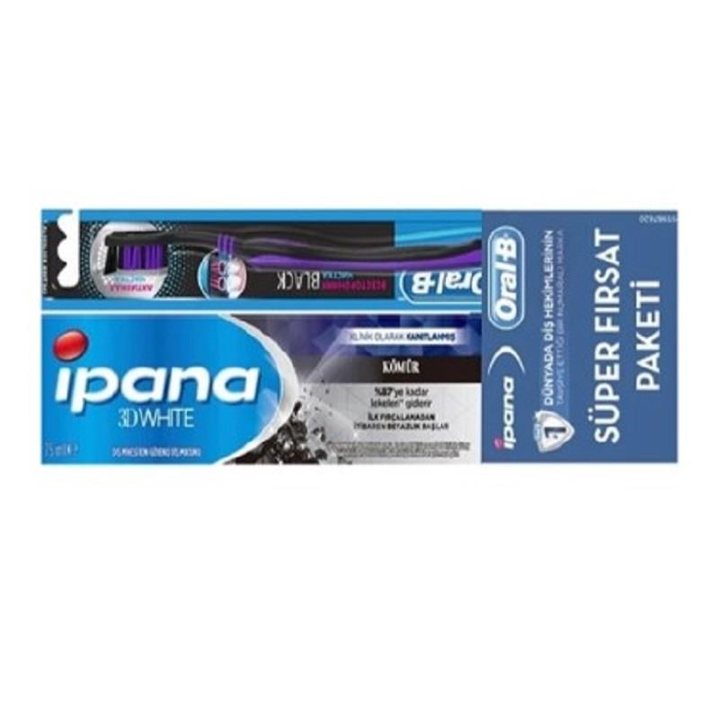İpana İpana 3D White Charcoal Özü ile Derinlemesine Temizlik 75 ml + Oral-B Diş Fırçası Medium Hediyeli