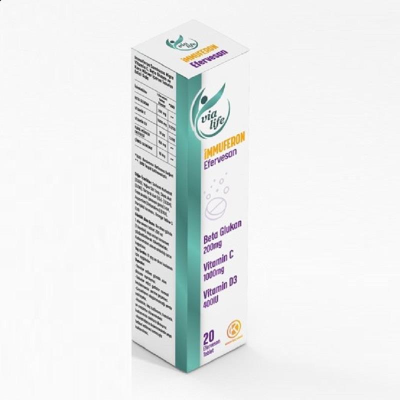 Kuazar İlaç İmmuferon Sambucus Nigra + Vitamin C + Beta Glucan + Çinko + Vitamin D3 20 Efervesan Tablet