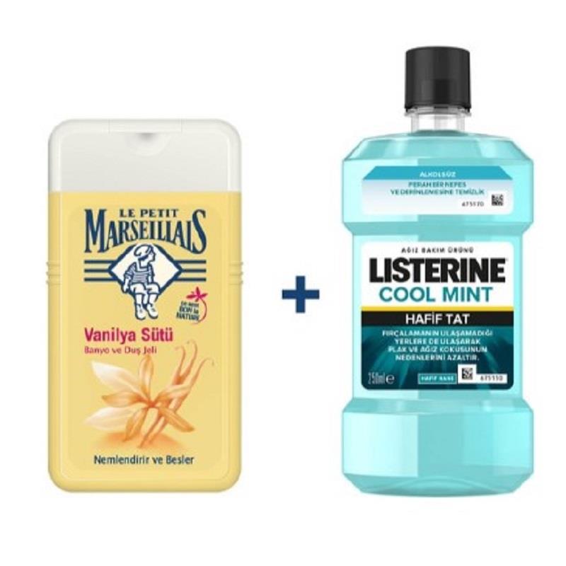 Listerine Listerine Cool Mint Ağız Bakım Suyu 250 ml + Le Petit Marseillais Duş Jeli Vanilya Sütü 250 ml