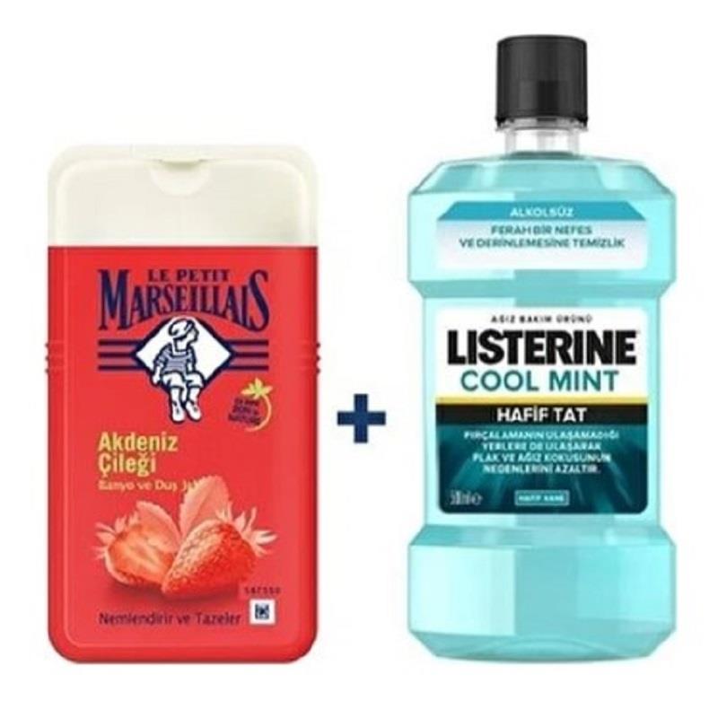 Listerine Listerine Cool Mint Ağız Bakım Suyu 250 ml + Le Petit Marseillais Duş Jeli Akdeniz Çileği 250 ml