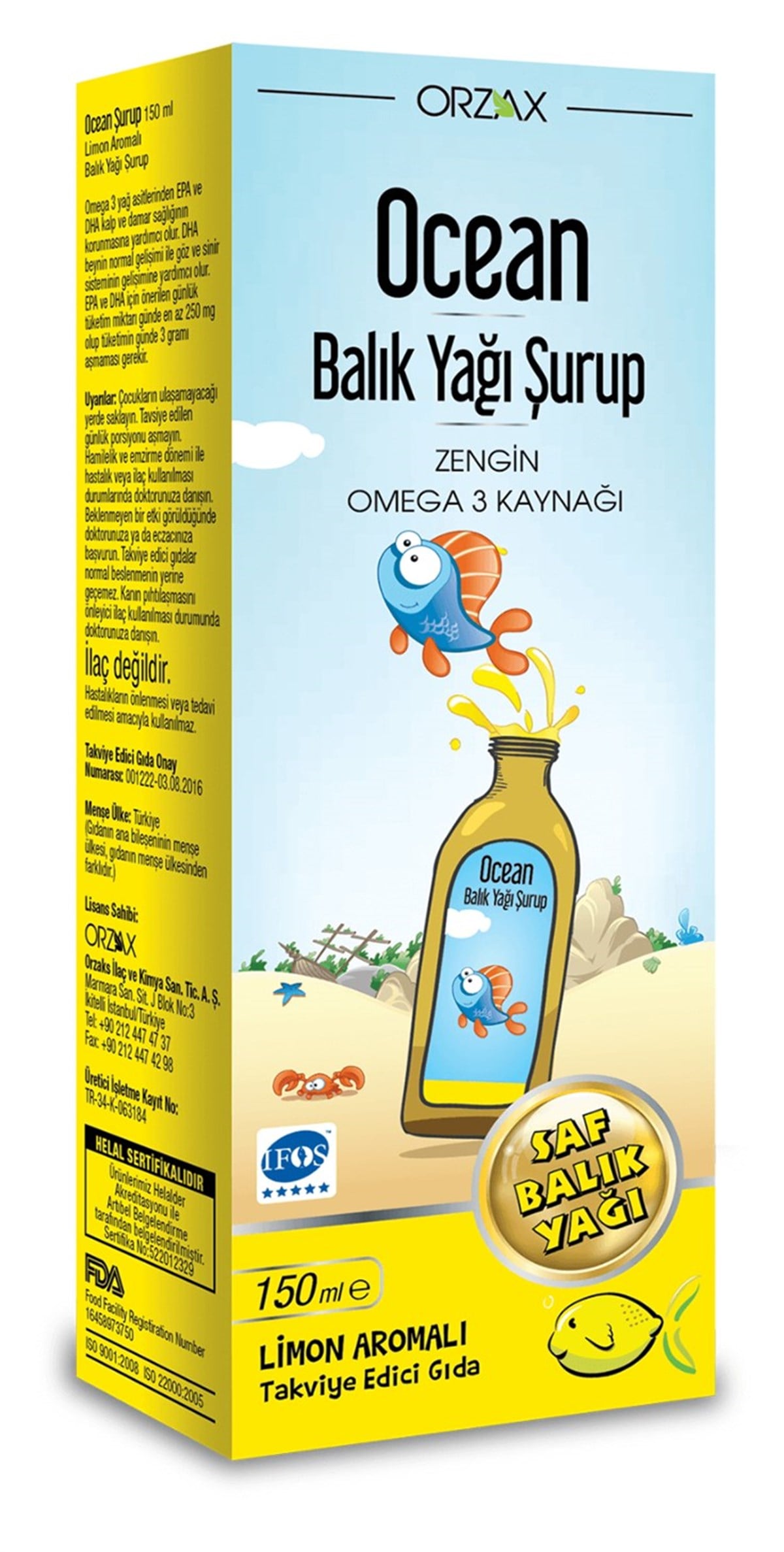 Ocean Şurup Limon Fish Oil Lemon 150 ml Limon Aromalı Balık Yağı
