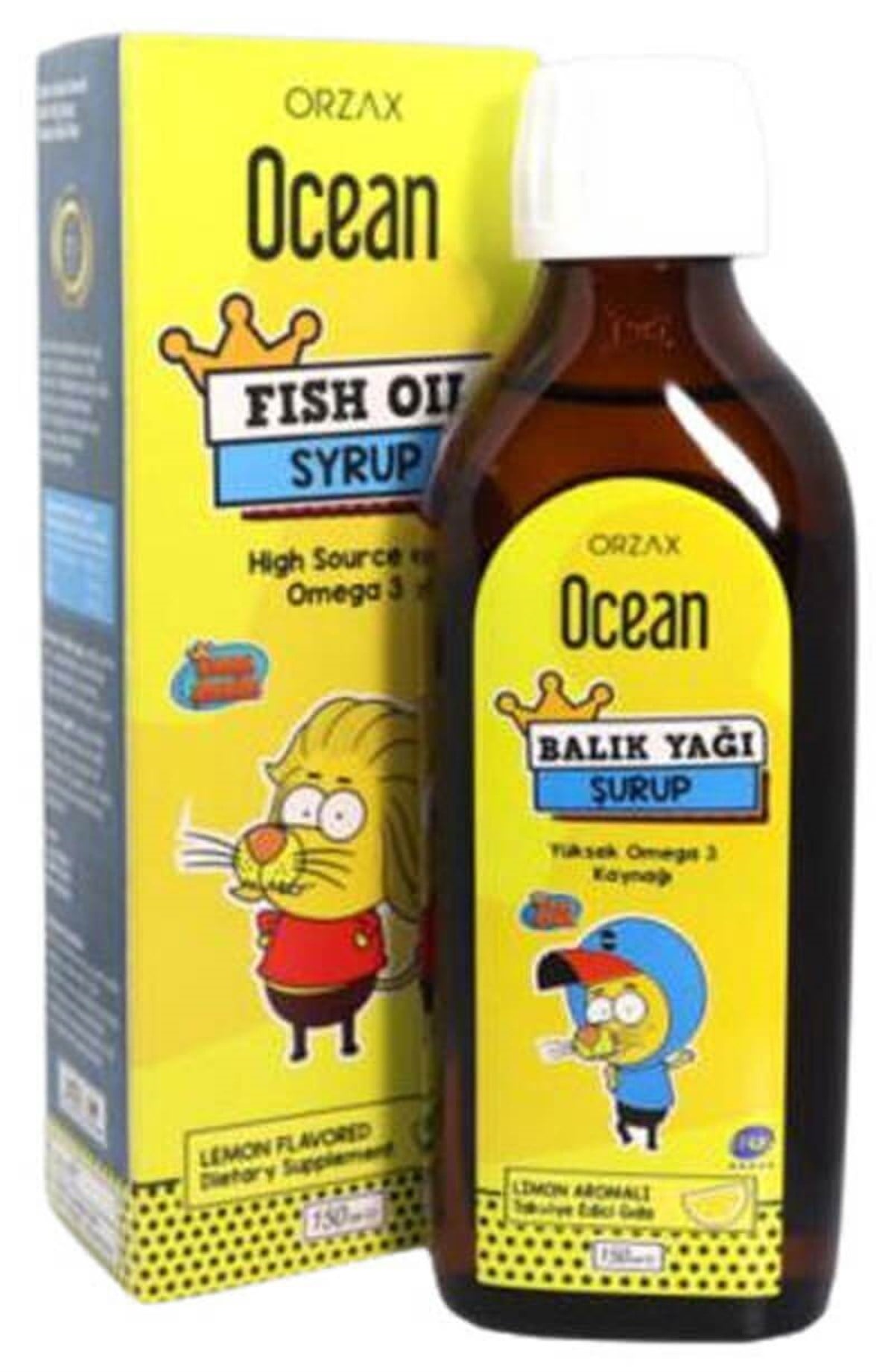 Orzax Ocean Ocean Omega 3 Limon Aromalı Balık Yağı Şurubu Kral Şakir 150 ml